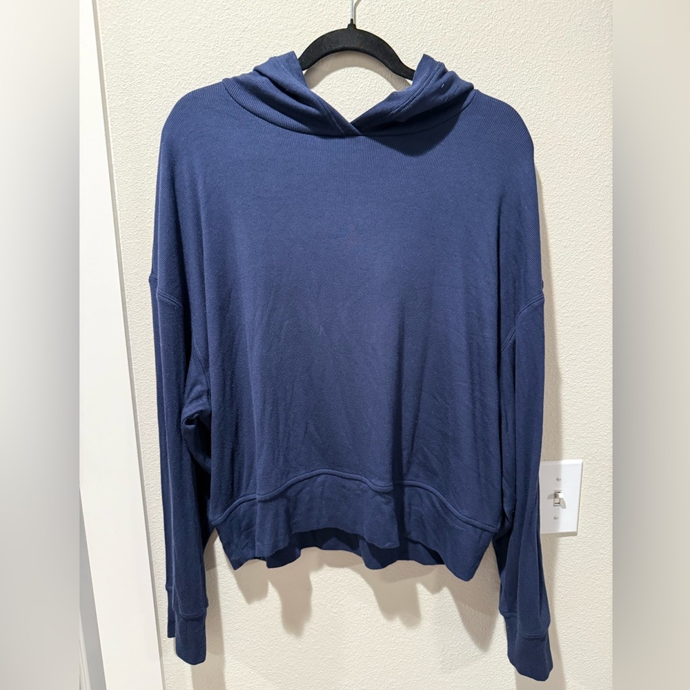 nuuds Slinky Rib Navy Blue Hooded Sweatshirt